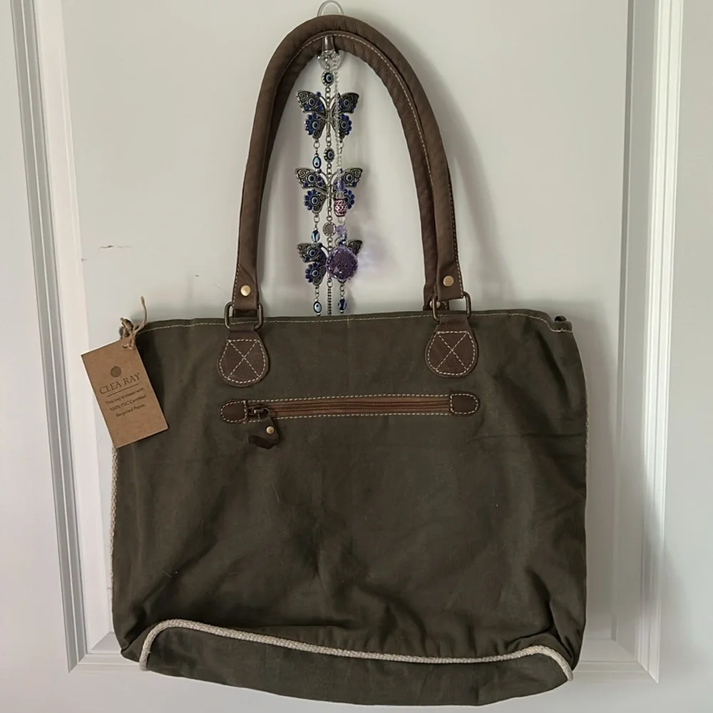 Brown Canvas Tote Bag with Graphic Design - Picture 2 of 5